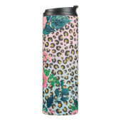 Girly Pink Mint Ombre Floral Glitter Leopard Print Thermosbeker (Gedraaid links)
