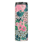 Girly Pink Mint Ombre Floral Glitter Leopard Print Thermosbeker (Achterkant)