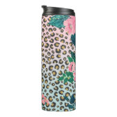 Girly Pink Mint Ombre Floral Glitter Leopard Print Thermosbeker (Geroteerd rechts)