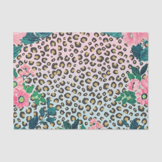 Girly Pink Mint Ombre Floral Glitter Leopard Print Tissuepapier (Voorkant)