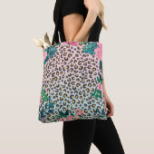 Girly Pink Mint Ombre Floral Glitter Leopard Print Tote Bag (Dichtbij)