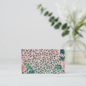 Girly Pink Mint Ombre Floral Glitter Leopard Print Visitekaartje (Staand voorkant)