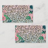 Girly Pink Mint Ombre Floral Glitter Leopard Print Visitekaartje (Voorkant / Achterkant)