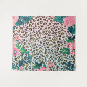 Girly Pink Mint Ombre Floral Glitter Leopard Print Wandkleed (Voorkant (horizontaal))