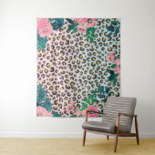 Girly Pink Mint Ombre Floral Glitter Leopard Print Wandkleed (In situ)