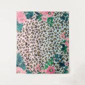 Girly Pink Mint Ombre Floral Glitter Leopard Print Wandkleed (Voorkant)