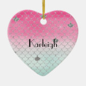 Girly Pink Mint Silver Glitter Mermaid Keramisch Ornament (Voorkant)