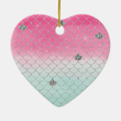 Girly Pink Mint Silver Glitter Mermaid Keramisch Ornament (Achterkant)