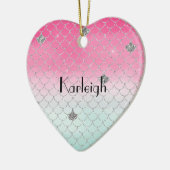 Girly Pink Mint Silver Glitter Mermaid Keramisch Ornament (Links)