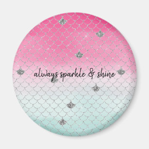 Girly Pink Mint Silver Glitter Mermaid Magneet