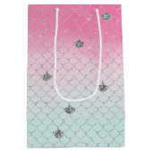 Girly Pink Mint Silver Glitter Mermaid Medium Cadeauzakje (Achterkant)
