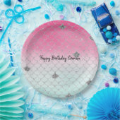 Girly Pink Mint Silver Glitter Mermaid Papieren Bordje (Feest)