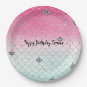 Girly Pink Mint Silver Glitter Mermaid Papieren Bordje (Voorkant)