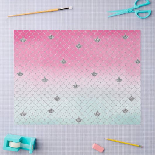 Girly Pink Mint Silver Glitter Mermaid Tissuepapier (Craft)