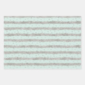 Girly Pink Mint Silver Sparkly Confetti Stripes Inpakpapier Vel (Voorkant 3)