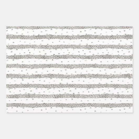 Girly Pink Mint Silver Sparkly Confetti Stripes Inpakpapier Vel (Voorkant 2)