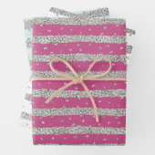 Girly Pink Mint Silver Sparkly Confetti Stripes Inpakpapier Vel (In situ)