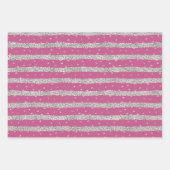 Girly Pink Mint Silver Sparkly Confetti Stripes Inpakpapier Vel (Voorkant)