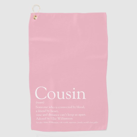 Girly Pink Modern Typographic Cousin Definition Golfhanddoek (Voorkant)