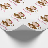 Girly Pink Monkey Birthday Cadeaupapier (Hoek)