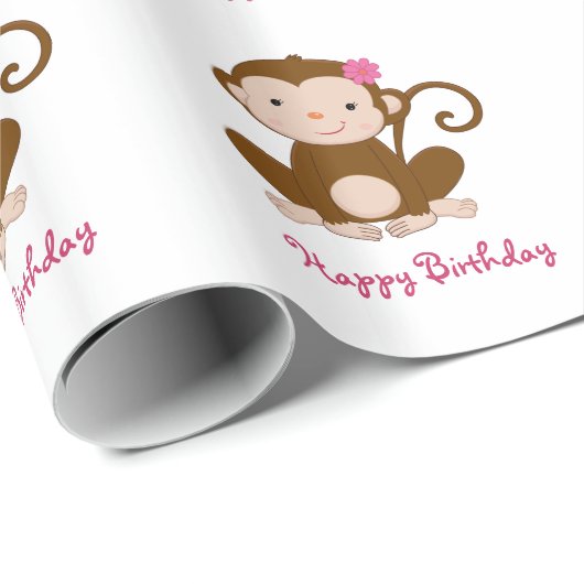 Girly Pink Monkey Birthday Cadeaupapier (Rol Hoek)