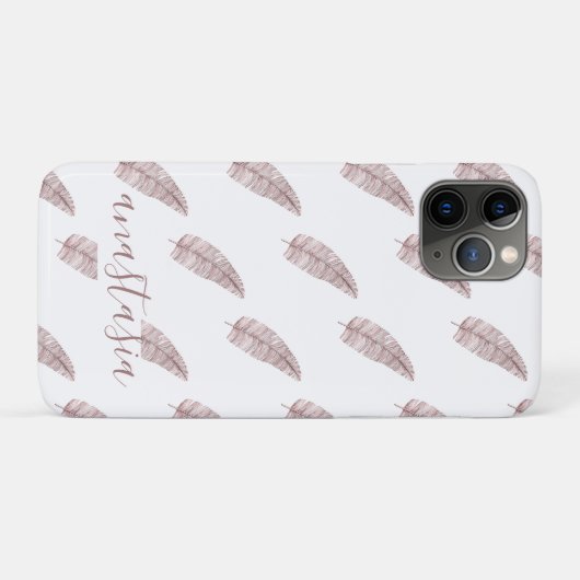 Girly Pink Monogram Feathers Pattern Case-Mate iPhone Case (Achterkant (horizontaal))
