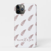 Girly Pink Monogram Feathers Pattern Case-Mate iPhone Case (Achterkant)