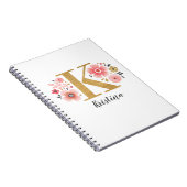 Girly Pink Monogram Floral Letter K Notitieboek (Rechterzijde)