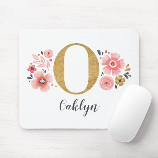 Girly Pink Monogram Muismat (Met muis)