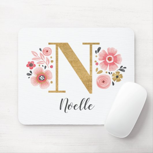 Girly Pink Monogram Muismat (Met muis)