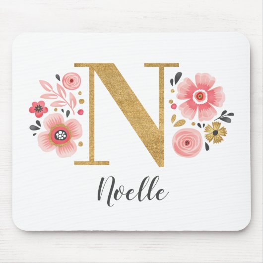 Girly Pink Monogram Muismat (Voorkant)