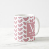 Girly Pink Monogram Pink Heart Patroon Koffiemok (Voorkant rechts)