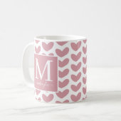 Girly Pink Monogram Pink Heart Patroon Koffiemok (Voorkant links)