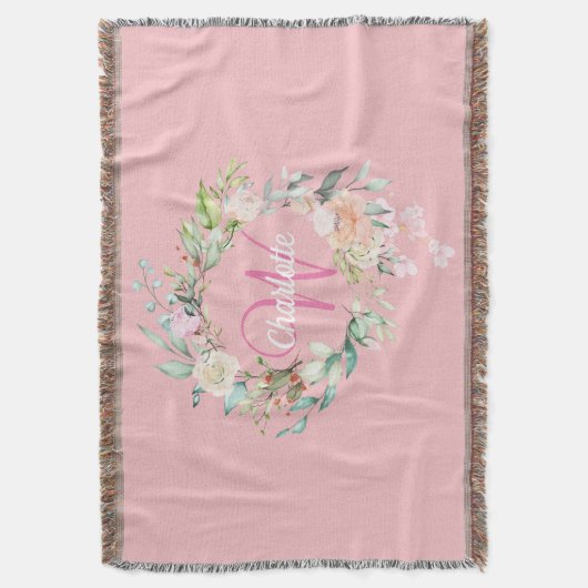 Girly Pink Monogram Script Initiaal Summer Rozen Deken (Voorkant Verticaal)