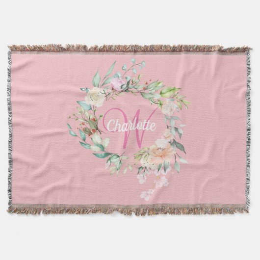 Girly Pink Monogram Script Initiaal Summer Rozen Deken (Voorkant)
