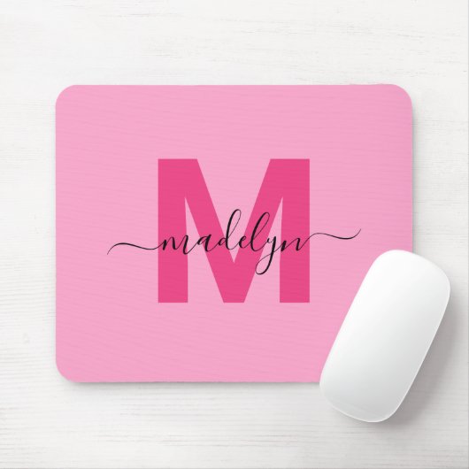 Girly Pink Monogram Script Naam Muismat (Met muis)