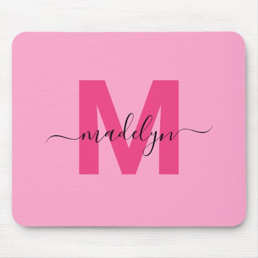 Girly Pink Monogram Script Naam Muismat (Voorkant)