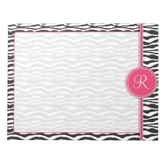 Girly Pink Monogram Zebra Print Notitieblok (Voorkant)