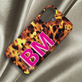 Girly Pink Monogrammed Tortoiseshell iPhone 16 Plus Hoesje