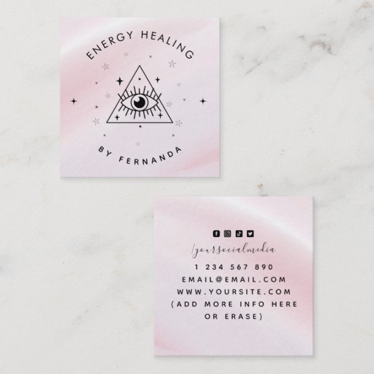 Girly Pink Mystic Magic Eye Energy Healing Sparkly Vierkante Visitekaartje (Voorkant / Achterkant)