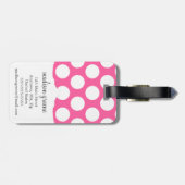 Girly Pink & Navy Big Polka Dots Monogramed Bagagelabel (Achterkant horizontaal)