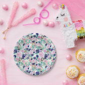 Girly Pink Navy Blue Gold Waterverf Flowers Papieren Bordje (Feest)