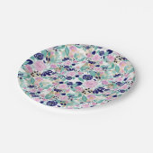 Girly Pink Navy Blue Gold Waterverf Flowers Papieren Bordje (Gekanteld)