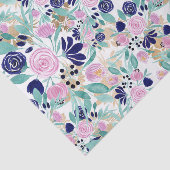Girly Pink Navy Blue Gold Waterverf Flowers Tissuepapier (Detail)