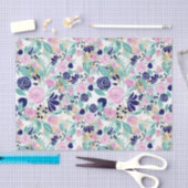 Girly Pink Navy Blue Gold Waterverf Flowers Tissuepapier (Craft)