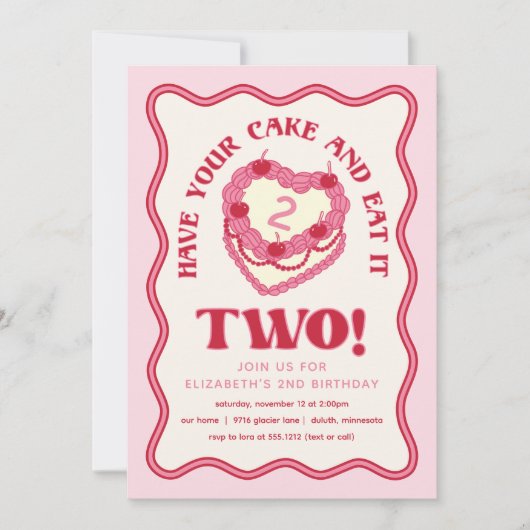 Girly Pink, neem je taart en eet het op twee verja Kaart (Voorkant)