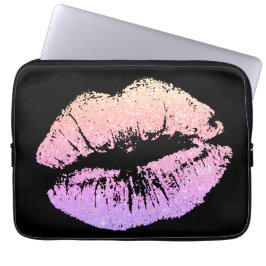 Girly Pink Neon Lips Black Laptop Computer Sleeve