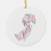 Girly Pink NJ Waterverf staatskaart Keramisch Ornament (Voorkant)