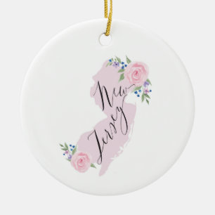 Girly Pink NJ Waterverf staatskaart Keramisch Ornament