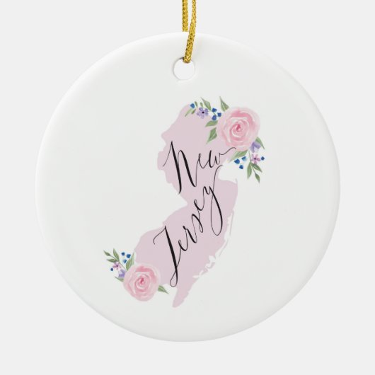 Girly Pink NJ Waterverf staatskaart Keramisch Ornament (Voorkant)